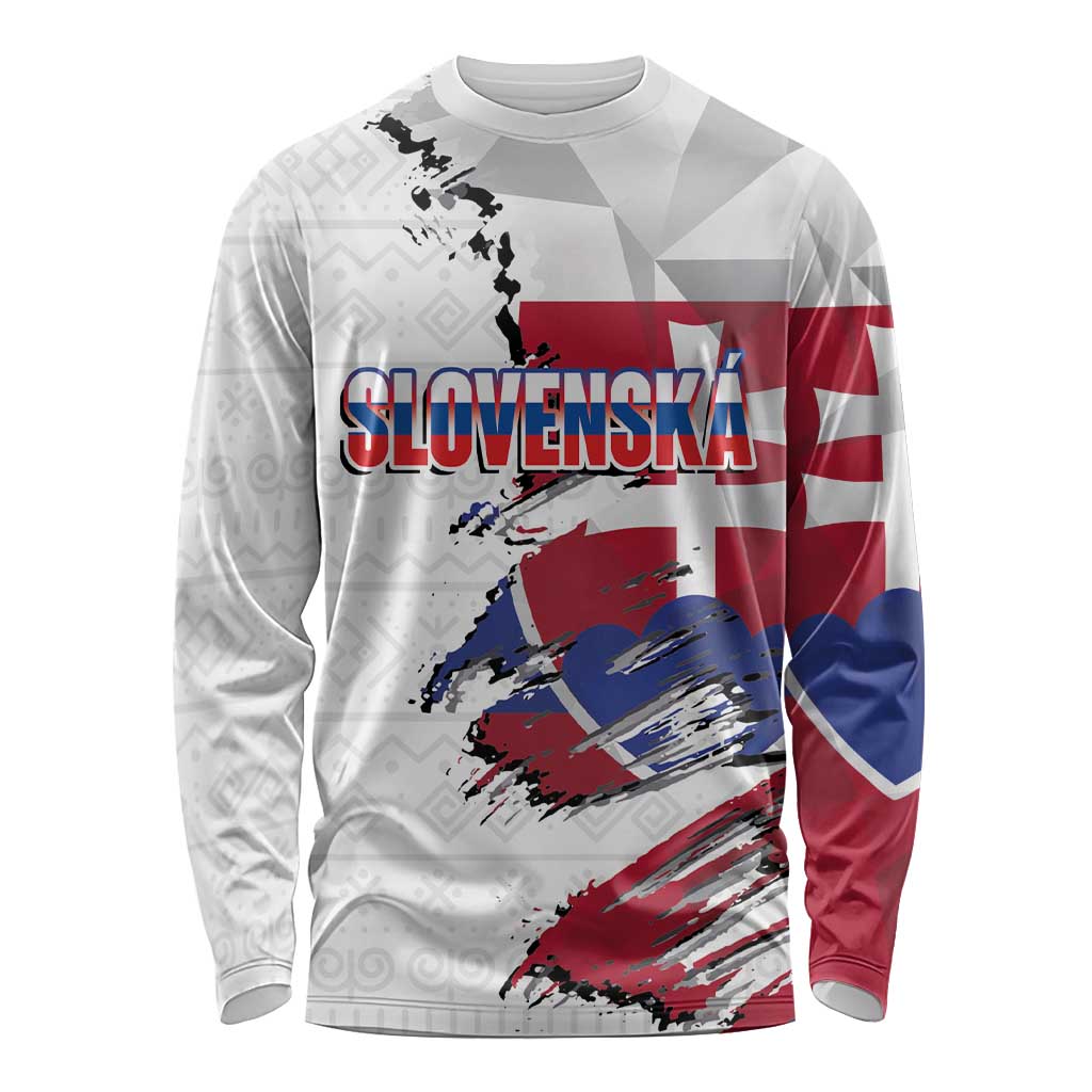 Slovakia Long Sleeve Shirt Flag Grunge Half Style with Slovak Pattern