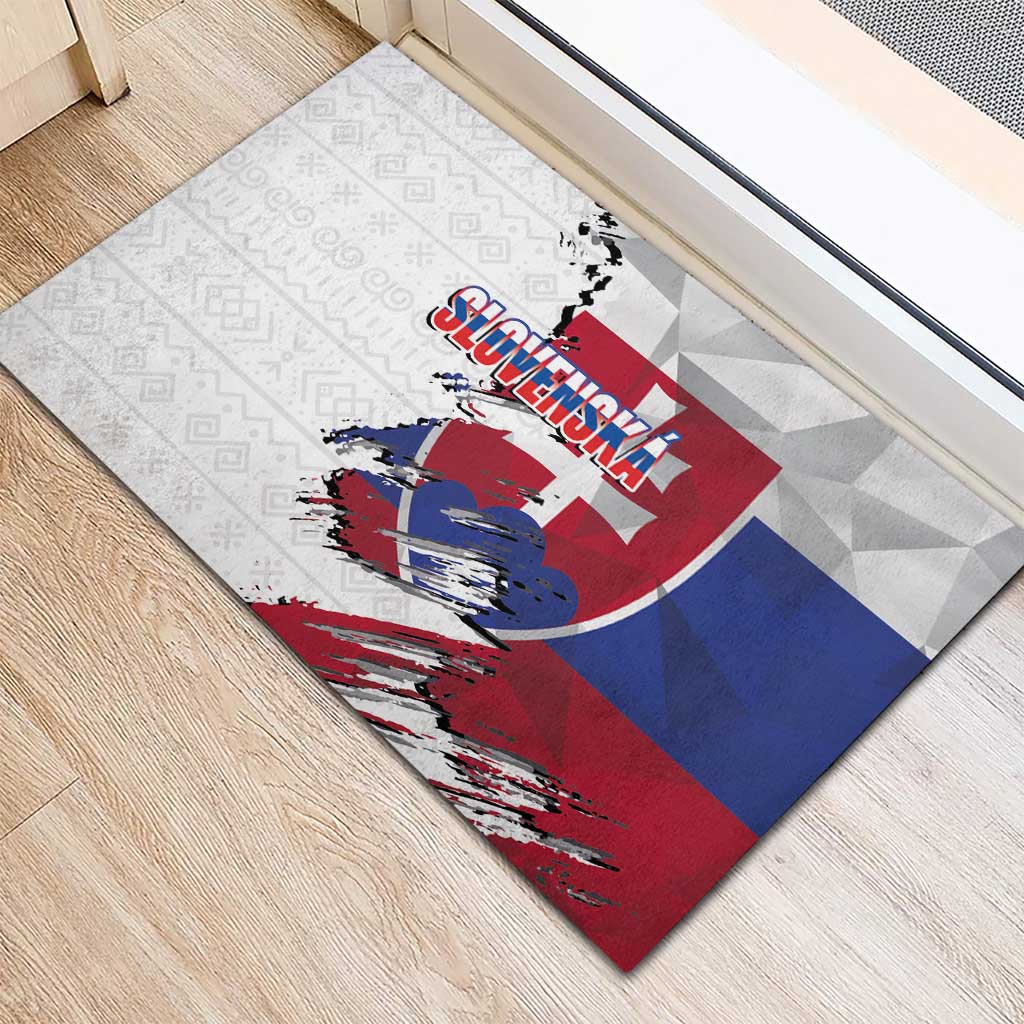 Slovakia Rubber Doormat Flag Grunge Half Style with Slovak Pattern
