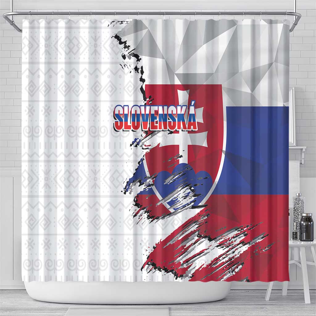 Slovakia Shower Curtain Flag Grunge Half Style with Slovak Pattern
