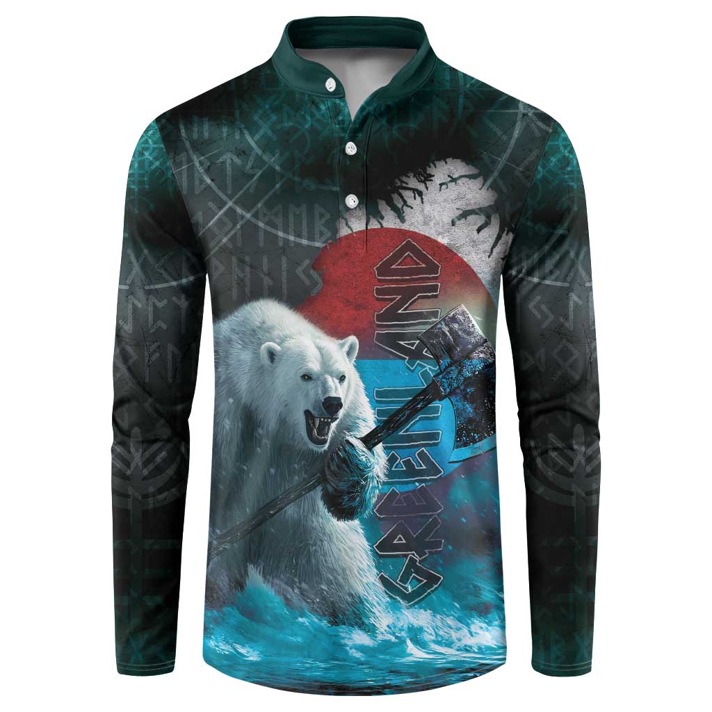 Greenlandic Polar Bear Warrior Button Sweatshirt Nordic and Runes Style - Wonder Print Shop
