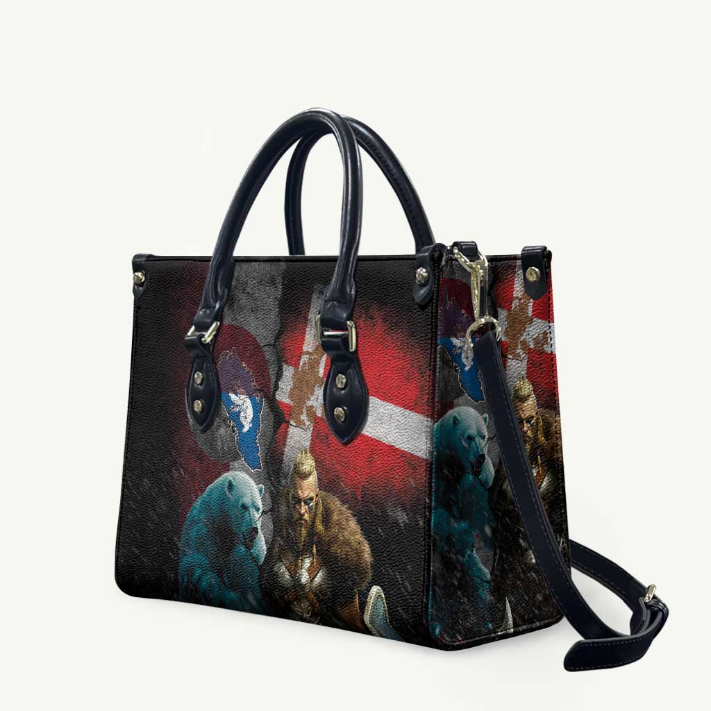Greenlandic and Danish Together Leather Bag Polar Warrior Vikings with National Flag Grunge Style - Wonder Print Shop