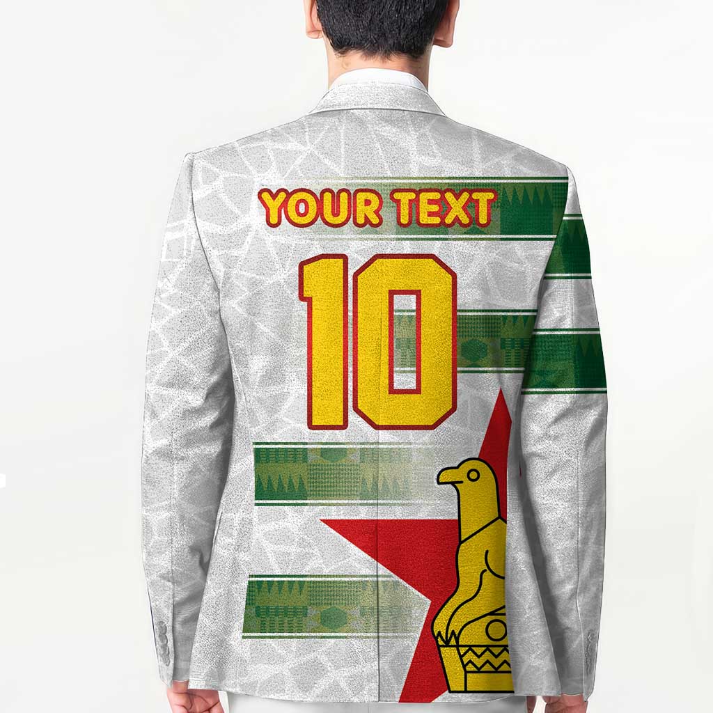 White unisex blazer back graphic with YOUR TEXT, number 10, and flag emblem