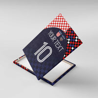 Dark navy checkered Croatia football canvas wall art with “YOUR TEXT” and “10” at angle