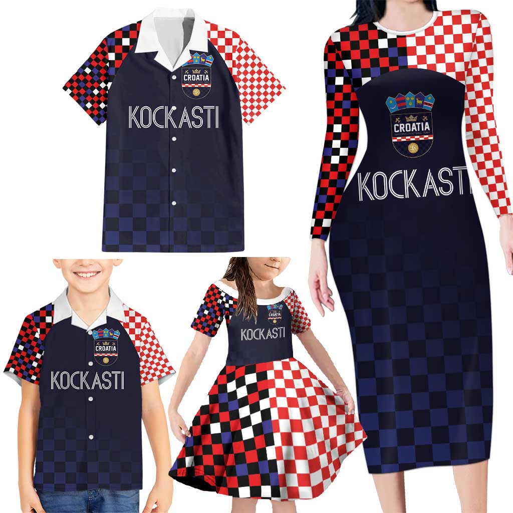 Custom Croatia Football Go Checkered Ones Family Matching Long Sleeve Bodycon Dress and Hawaiian Shirt