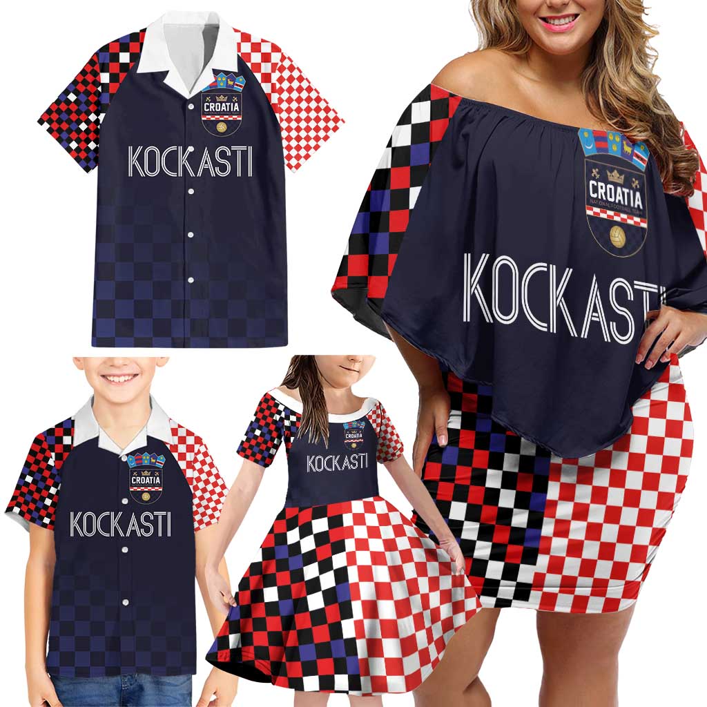 Custom Croatia Football Go Checkered Ones Family Matching Off Shoulder Short Dress and Hawaiian Shirt