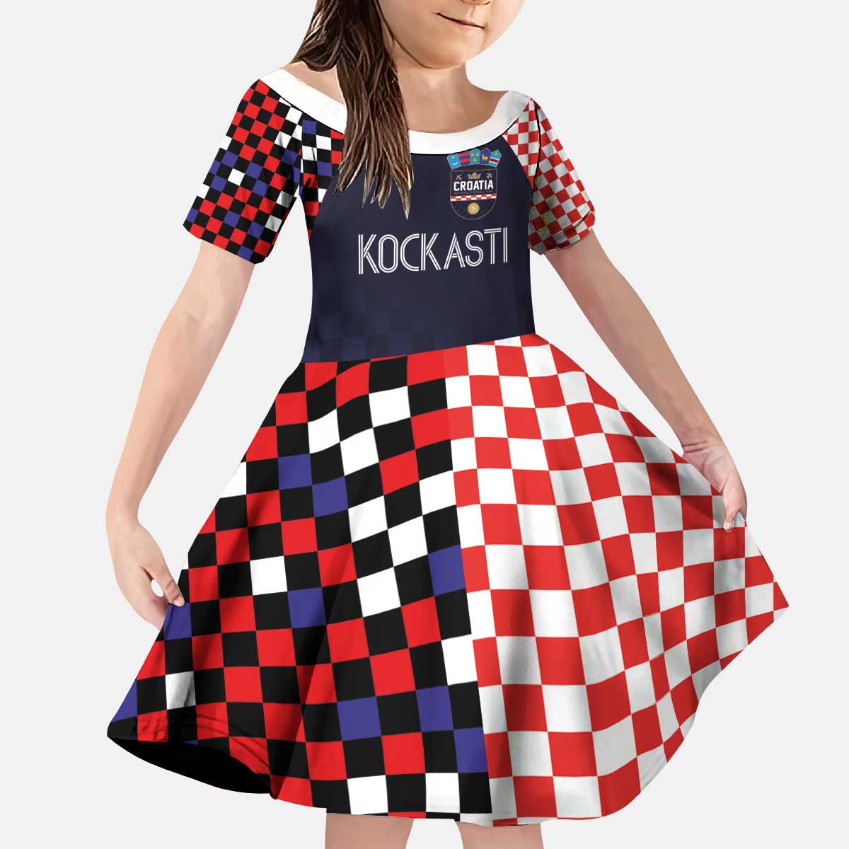 Custom Croatia Football Go Checkered Ones Kid Short Sleeve Dress