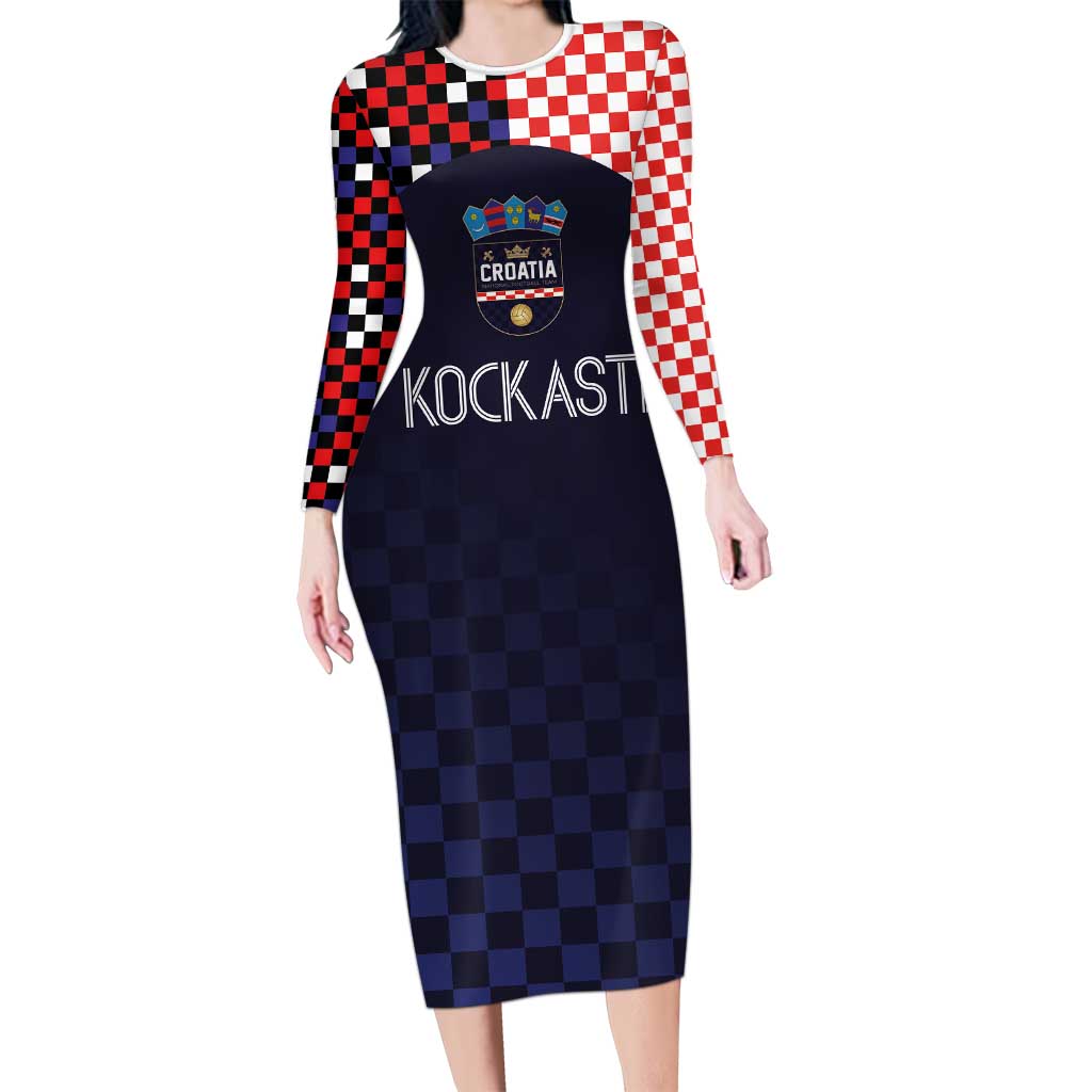 Custom Croatia Football Go Checkered Ones Long Sleeve Bodycon Dress