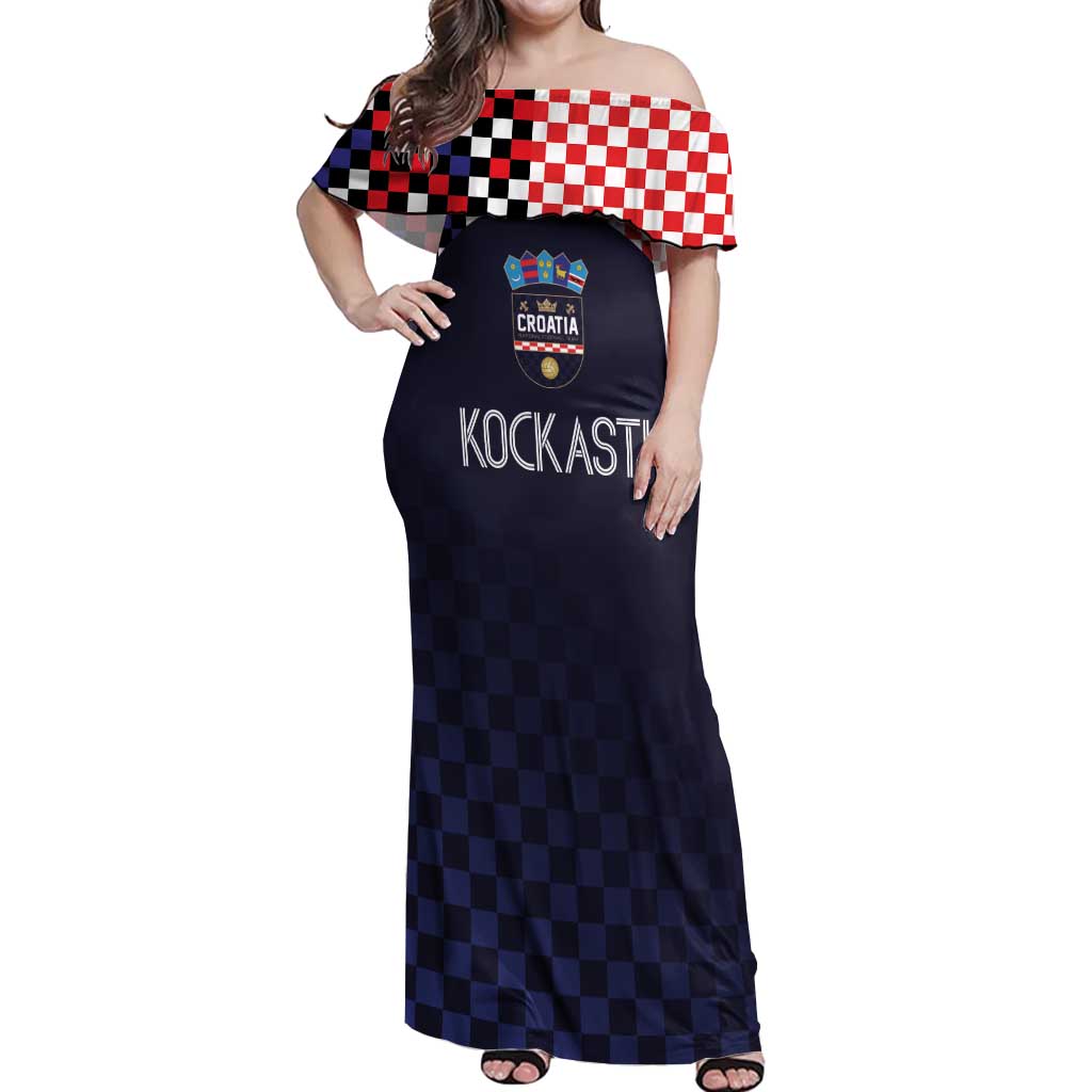 Custom Croatia Football Go Checkered Ones Off Shoulder Maxi Dress