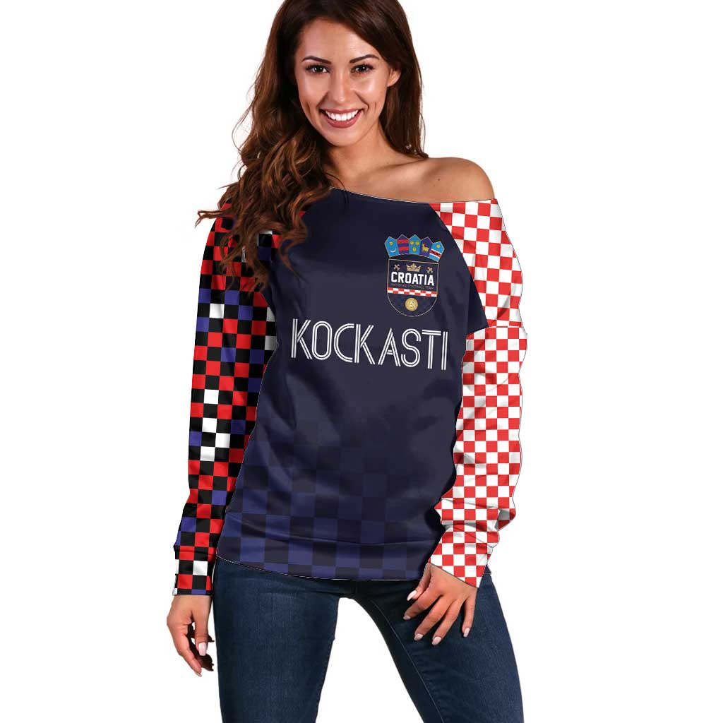 Custom Croatia Football Go Checkered Ones Off Shoulder Sweater