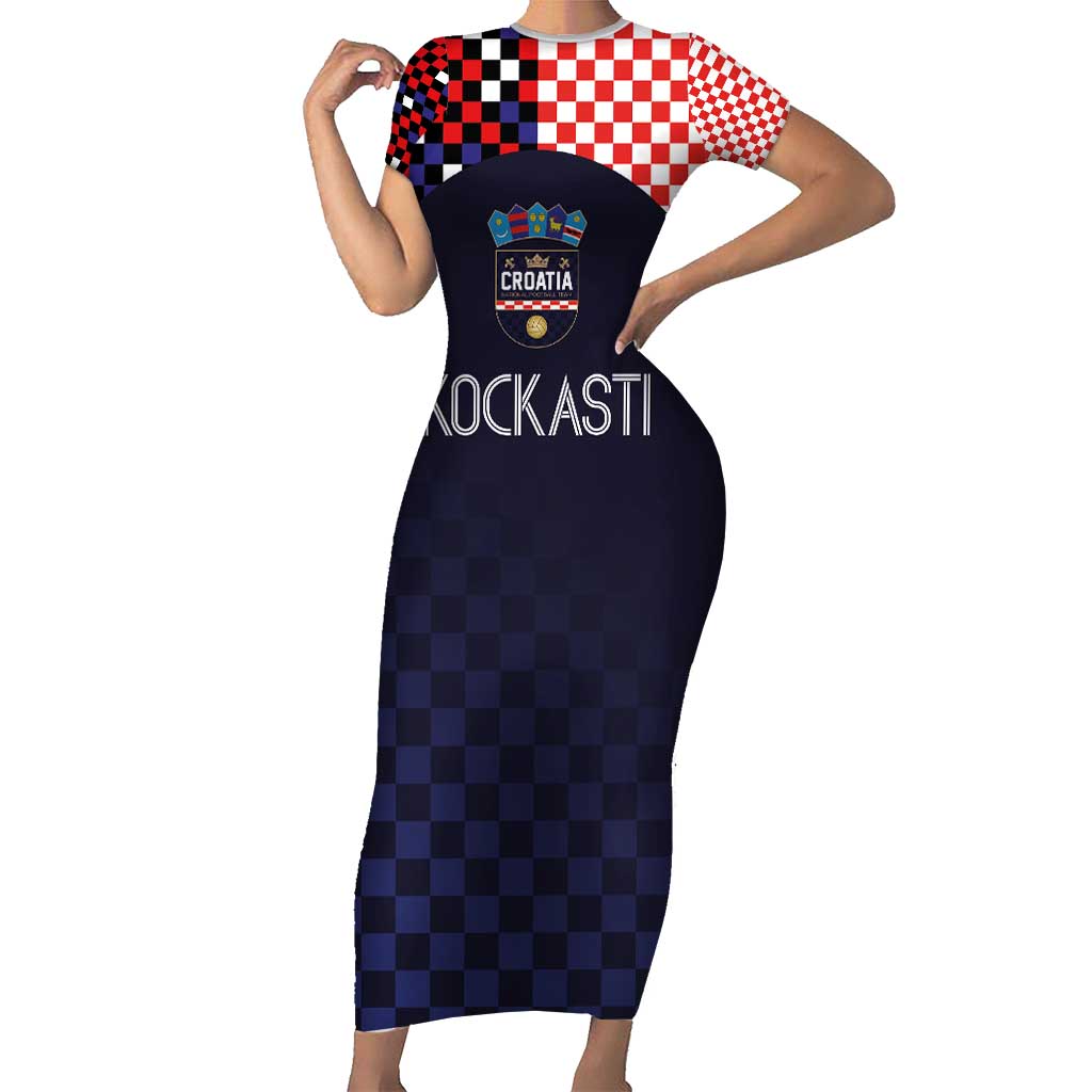 Custom Croatia Football Go Checkered Ones Short Sleeve Bodycon Dress - Wonder Print Shop