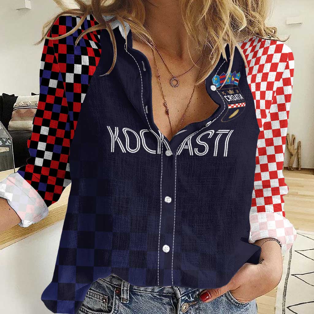 Custom Croatia Football Go Checkered Ones Women Casual Shirt - Wonder Print Shop