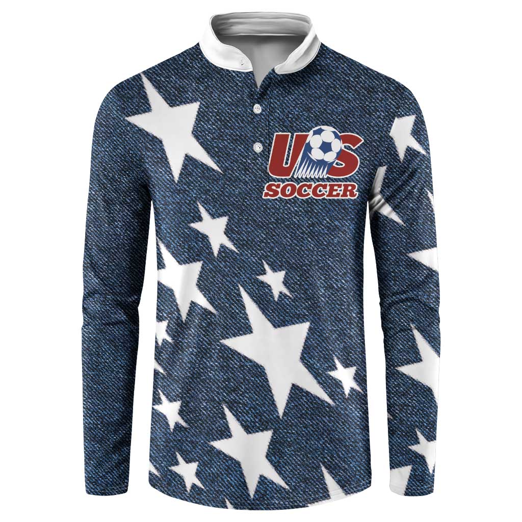 Men's navy button-front sweatshirt with white star print and U.S. Soccer chest logo