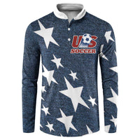 Men's navy button-front sweatshirt with white star print and U.S. Soccer chest logo