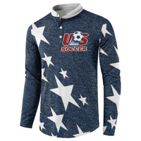Men's navy button-front sweatshirt with large white stars and U.S. Soccer logo on front
