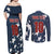 Custom United States Soccer Couples Matching Off Shoulder Maxi Dress and Long Sleeve Button Shirt Retro 1994 Denim Style