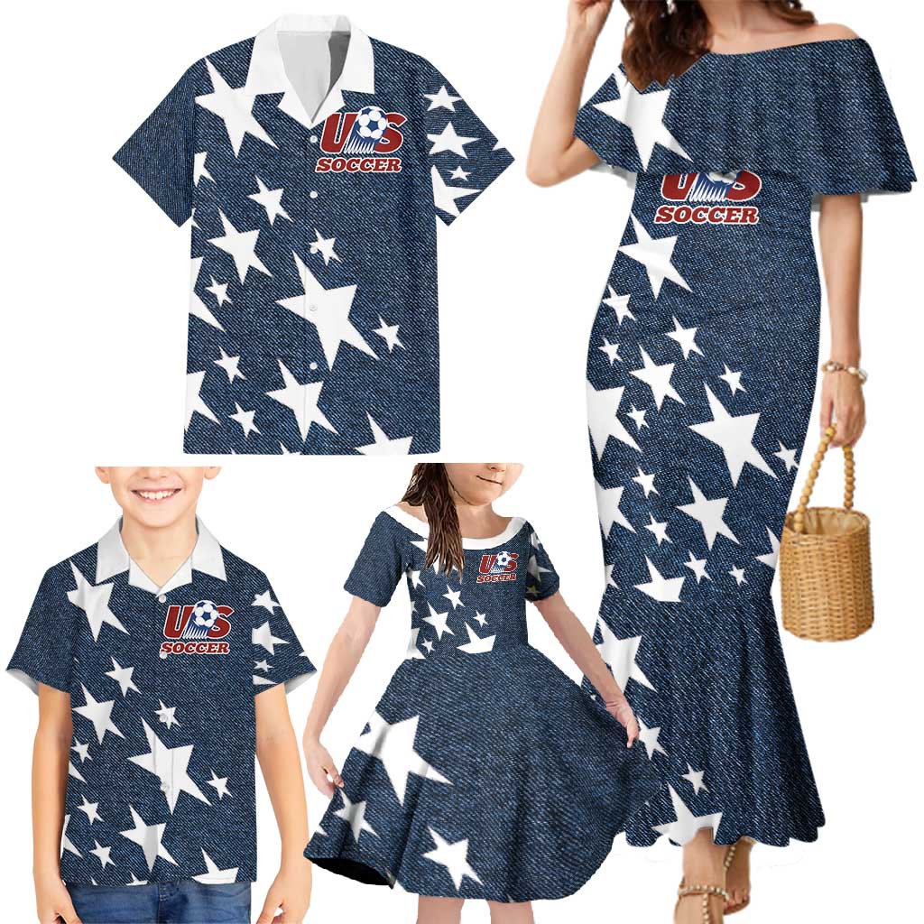 Custom United States Soccer Family Matching Mermaid Dress and Hawaiian Shirt Retro 1994 Denim Style