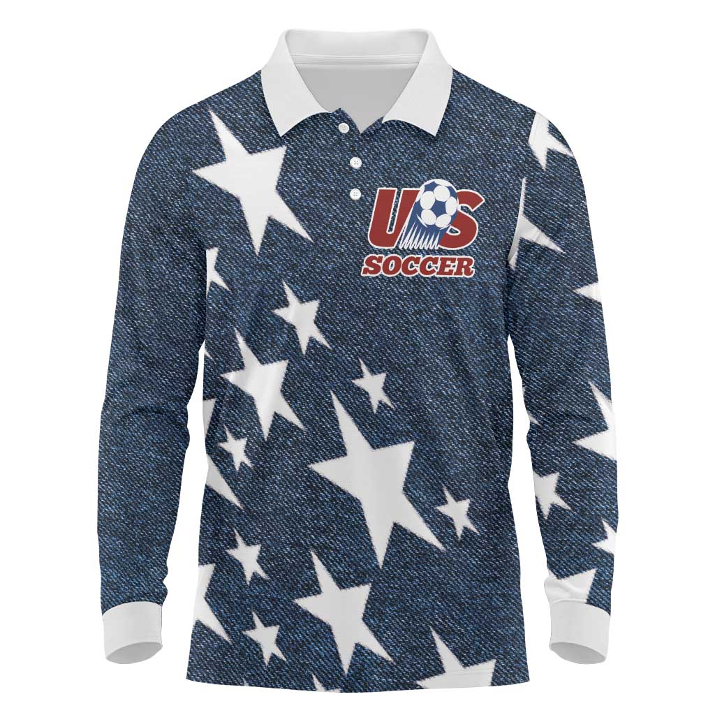 Custom United States Soccer Long Sleeve Polo Shirt Retro 1994 Denim Style