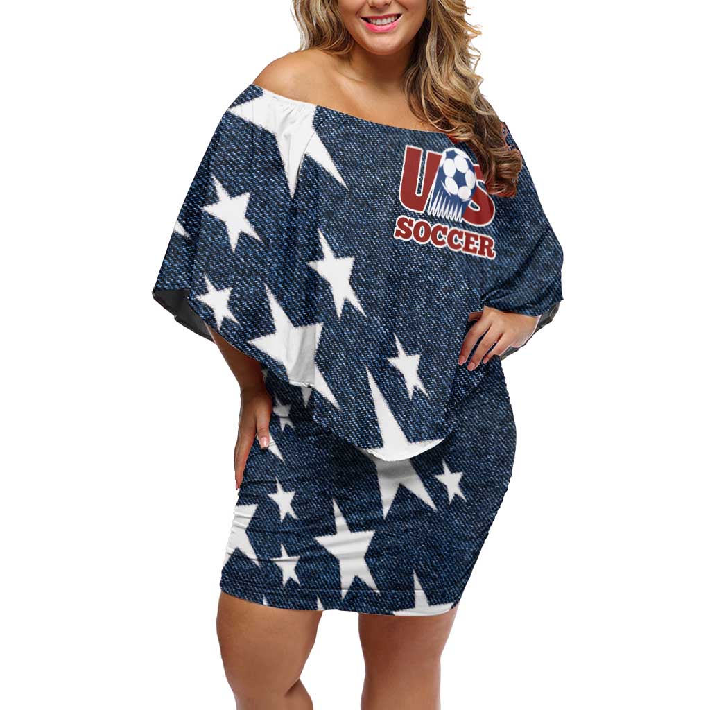 Custom United States Soccer Off Shoulder Short Dress Retro 1994 Denim Style