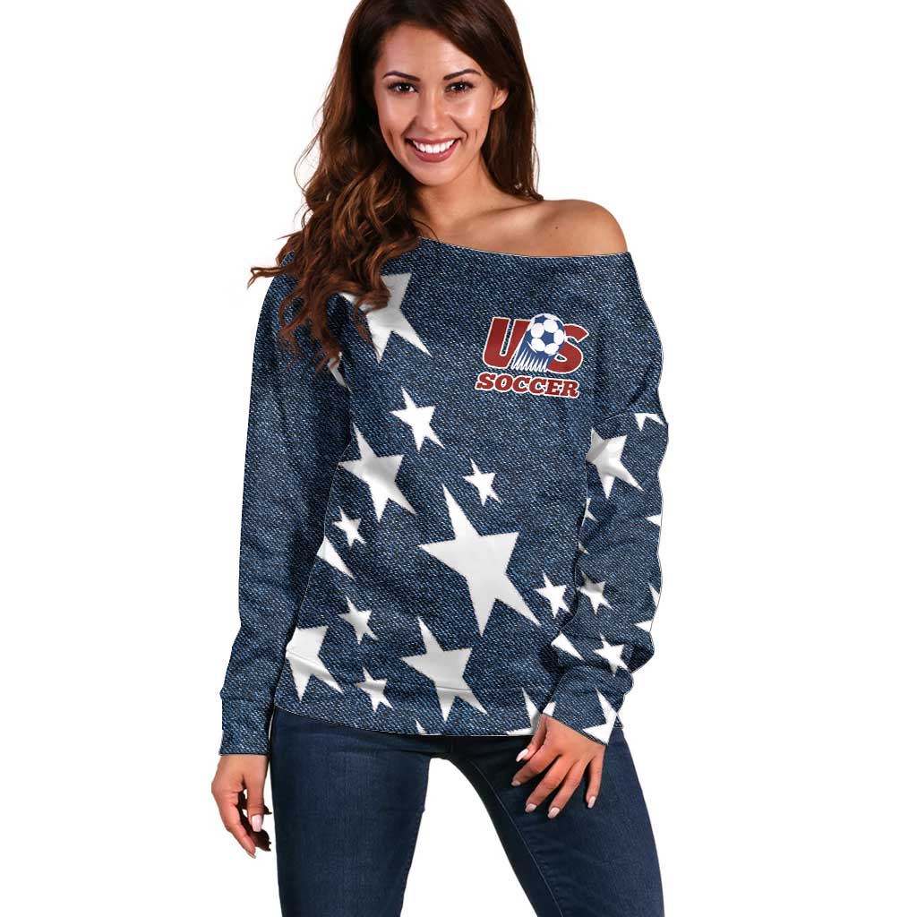 Custom United States Soccer Off Shoulder Sweater Retro 1994 Denim Style