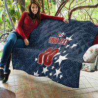Navy denim-look quilt with US crest, YOUR TEXT, number 10 and white star graphics