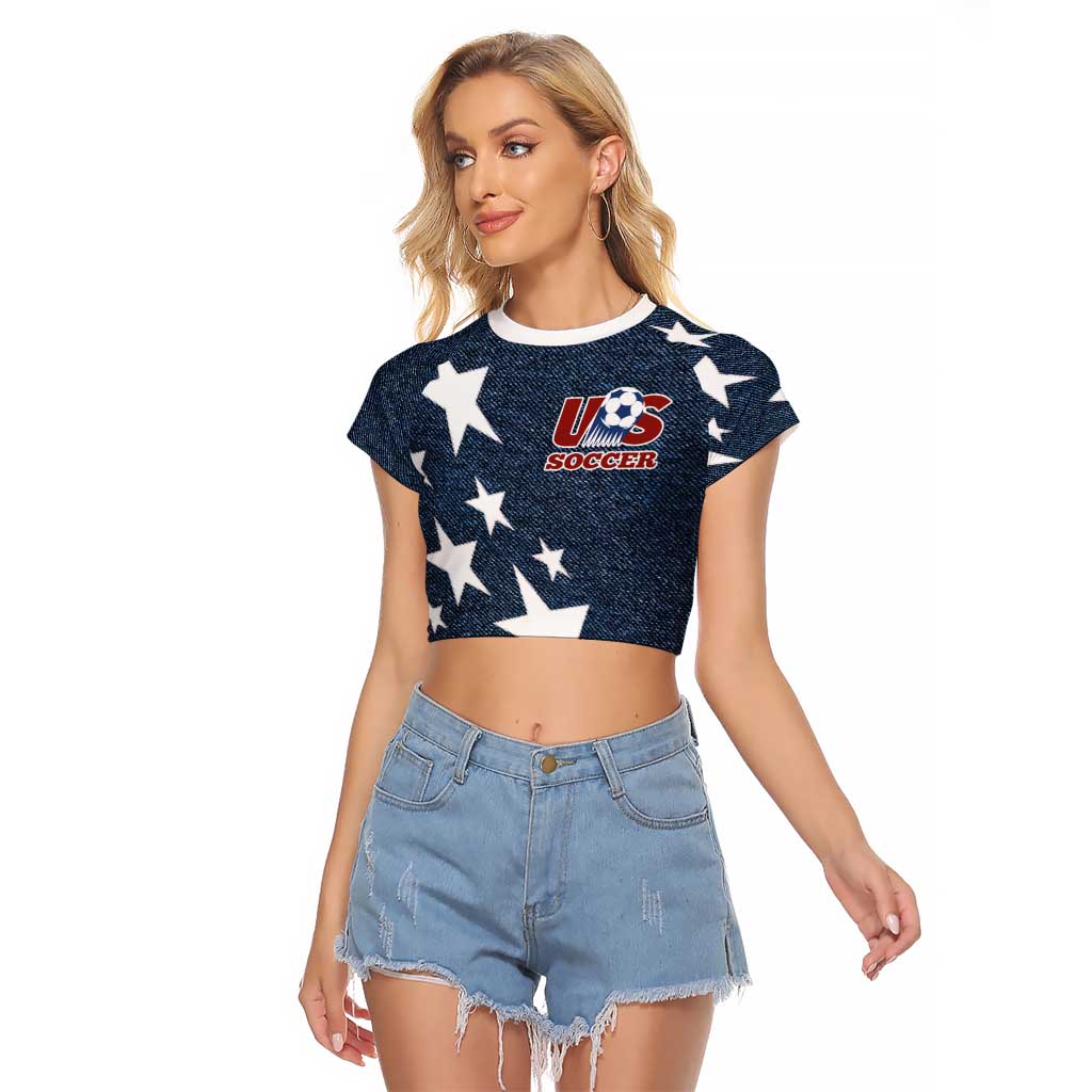 Custom United States Soccer Raglan Cropped T Shirt Retro 1994 Denim Style - Wonder Print Shop