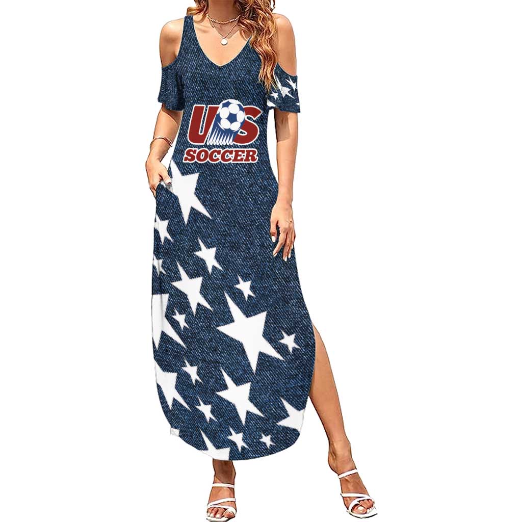 Custom United States Soccer Summer Maxi Dress Retro 1994 Denim Style - Wonder Print Shop