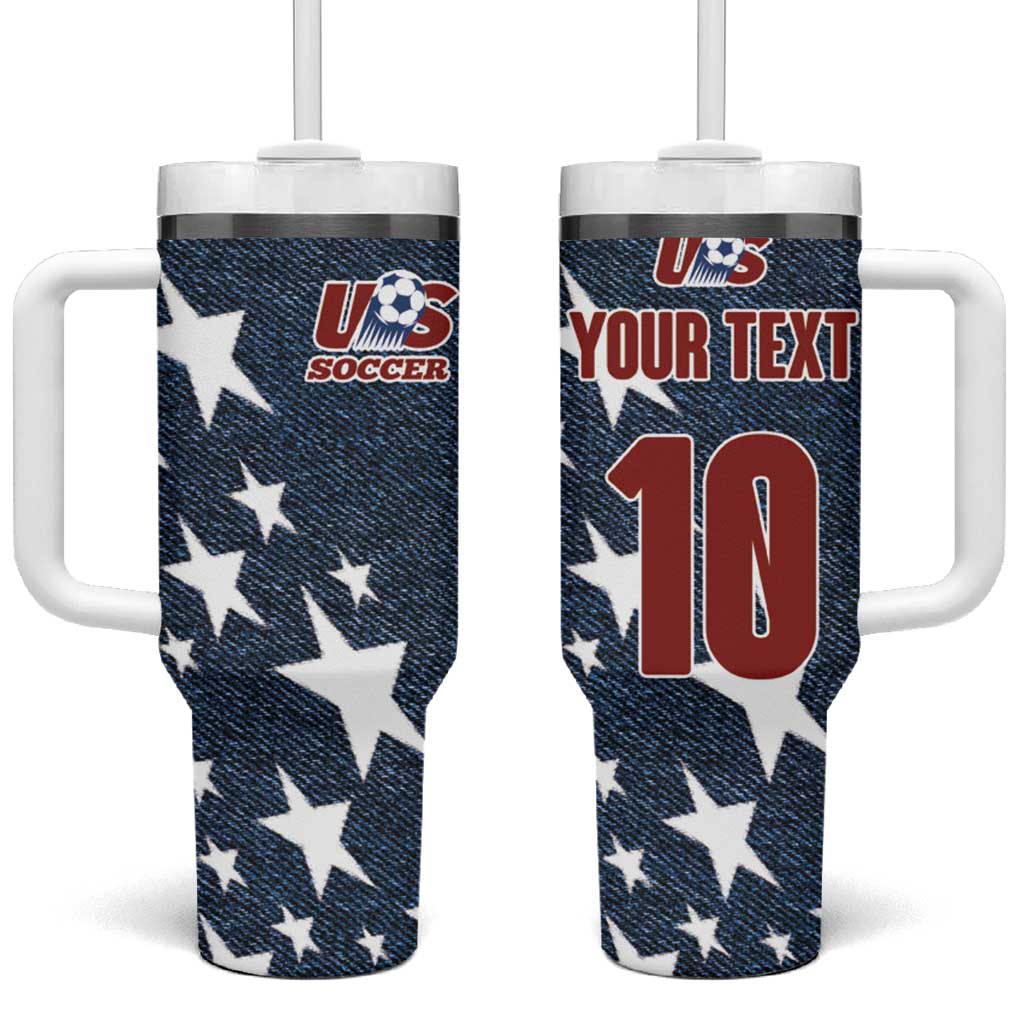 Custom United States Soccer Tumbler With Handle Retro 1994 Denim Style - Wonder Print Shop