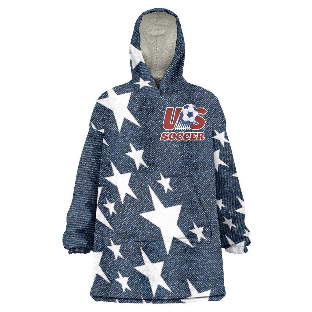 Custom United States Soccer Wearable Blanket Hoodie Retro 1994 Denim Style - Wonder Print Shop