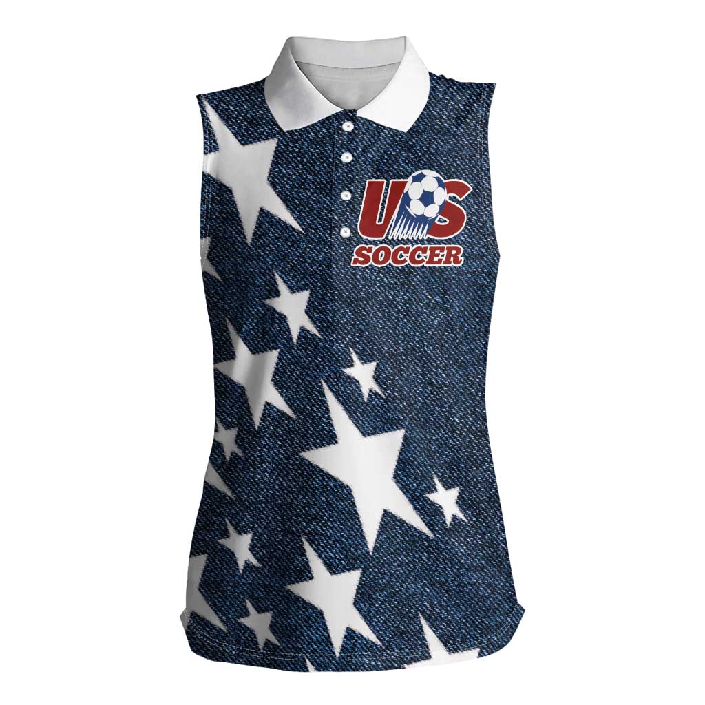 Custom United States Soccer Women Sleeveless Polo Shirt Retro 1994 Denim Style - Wonder Print Shop