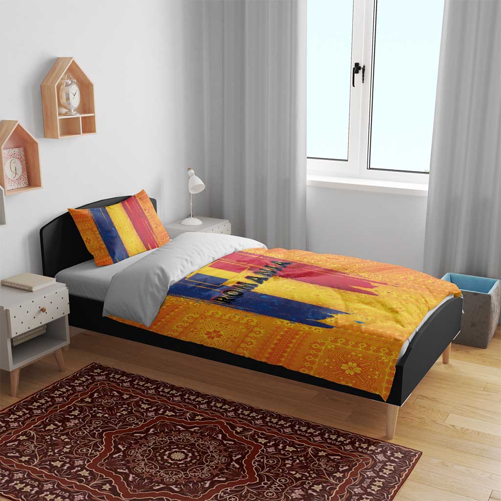 Personalized Romania Flag Day Bedding Set Traditional Pattern Royal Style