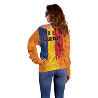 Personalized Romania Flag Day Off Shoulder Sweater Traditional Pattern Royal Style