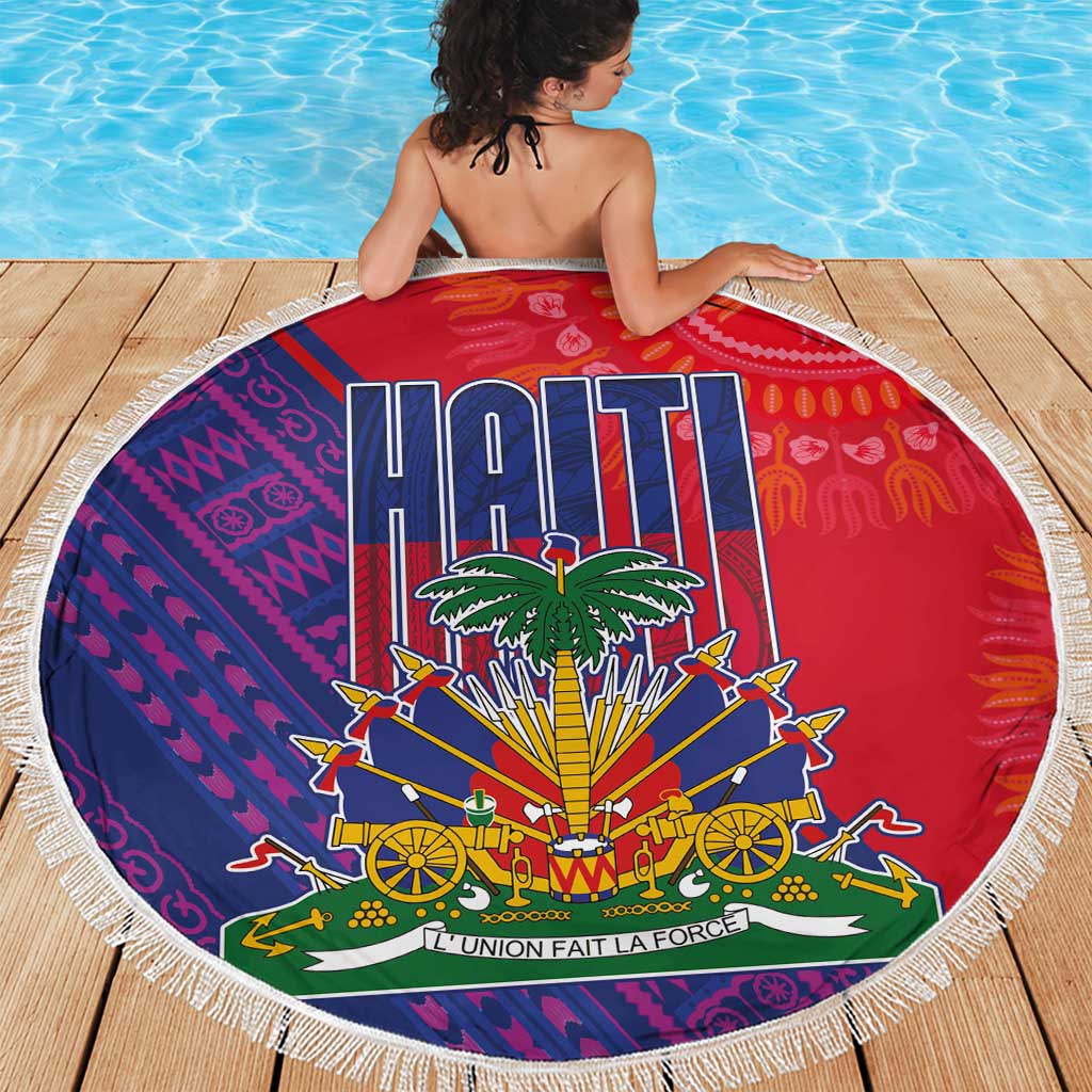 Haiti National Emblem Beach Blanket Dashiki and Polynesian Pattern