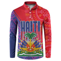Haiti National Emblem Button Sweatshirt Dashiki and Polynesian Pattern
