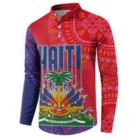 Haiti National Emblem Button Sweatshirt Dashiki and Polynesian Pattern