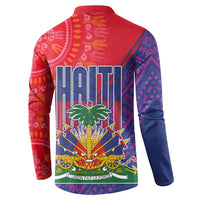 Haiti National Emblem Button Sweatshirt Dashiki and Polynesian Pattern