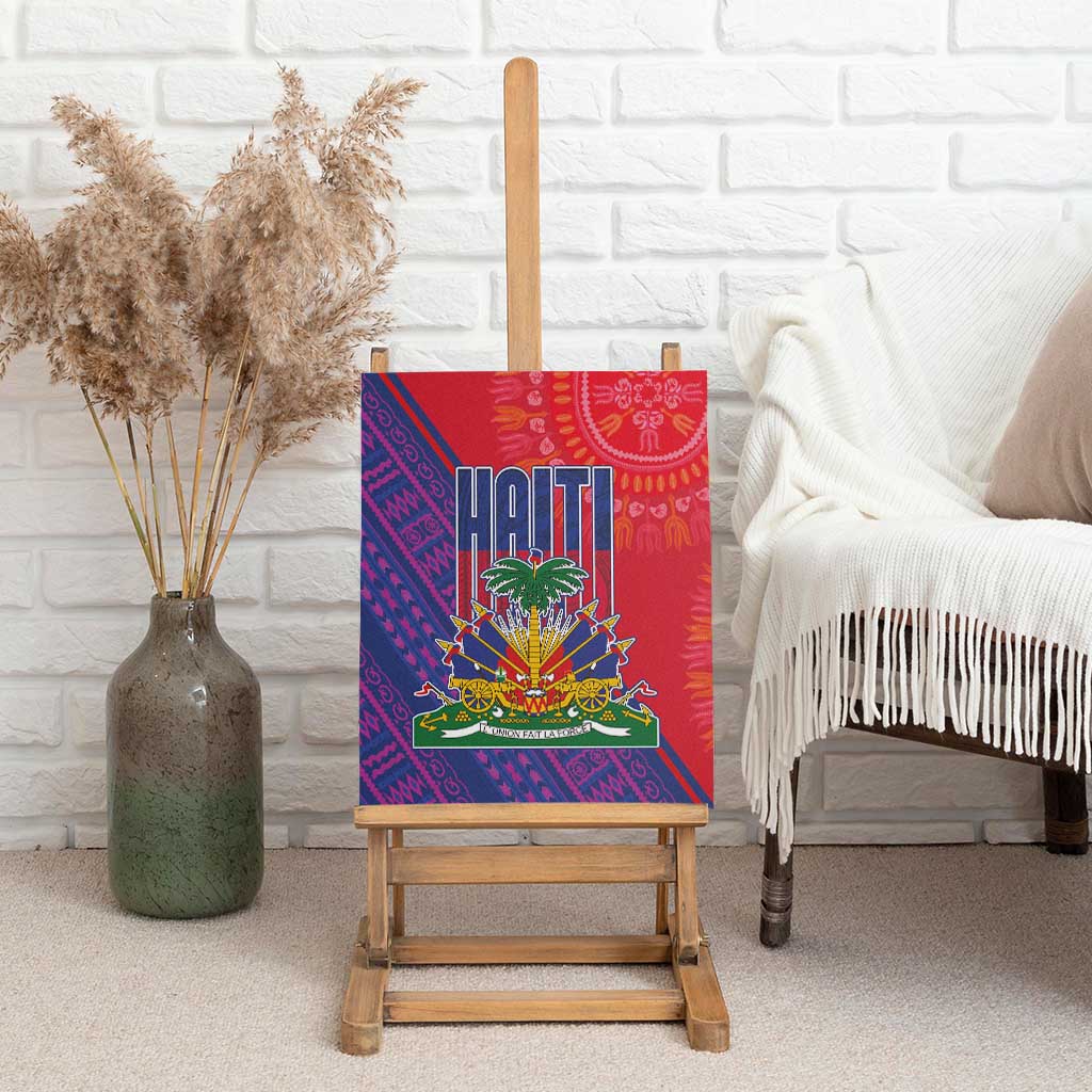 Haiti National Emblem Canvas Wall Art Dashiki and Polynesian Pattern