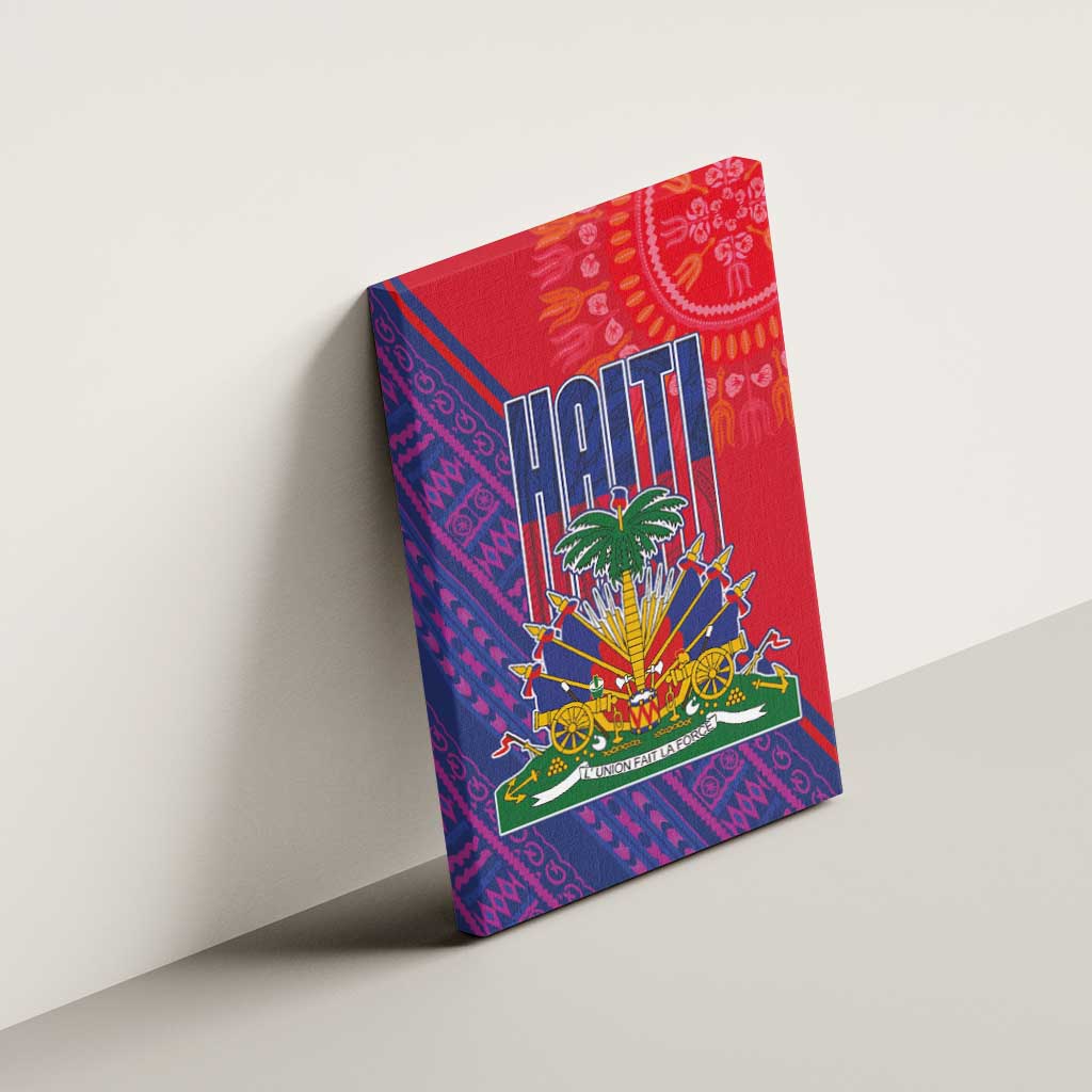 Haiti National Emblem Canvas Wall Art Dashiki and Polynesian Pattern
