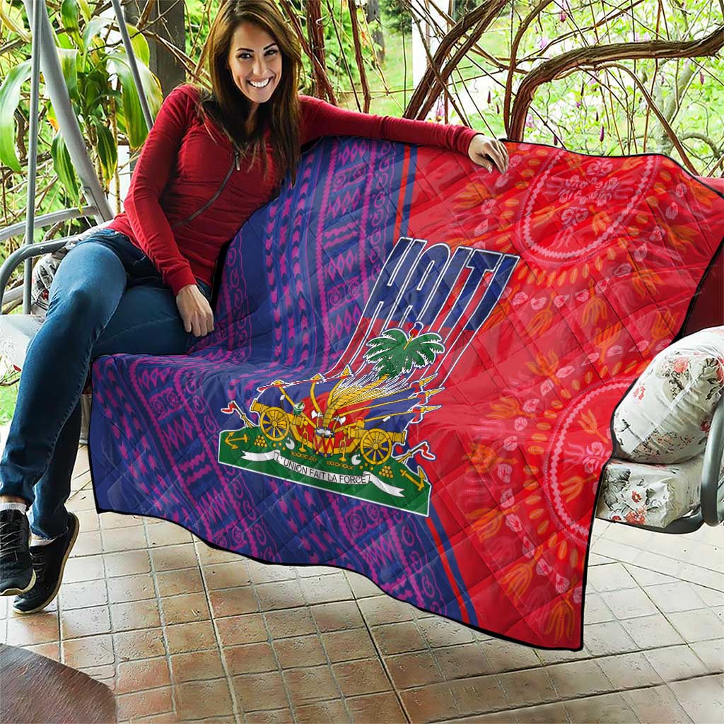 Haiti National Emblem Quilt Dashiki and Polynesian Pattern