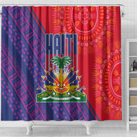 Haiti National Emblem Shower Curtain Dashiki and Polynesian Pattern