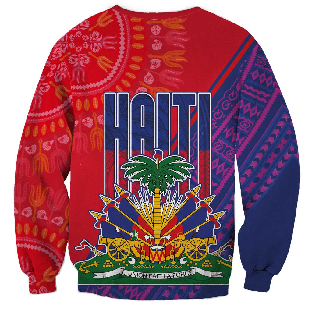 Haiti National Emblem Sweatshirt Dashiki and Polynesian Pattern