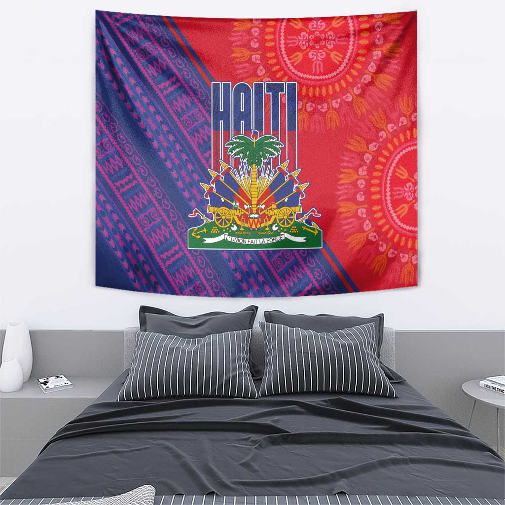 Haiti National Emblem Tapestry Dashiki and Polynesian Pattern