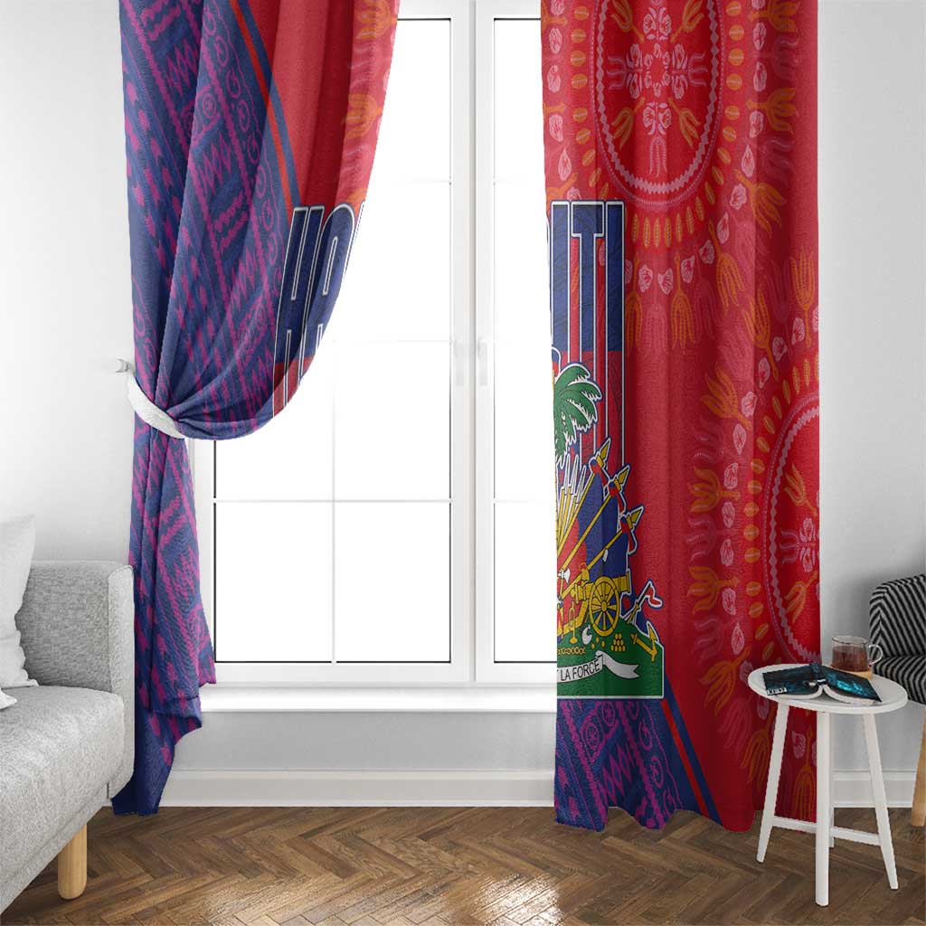 Haiti National Emblem Window Curtain Dashiki and Polynesian Pattern