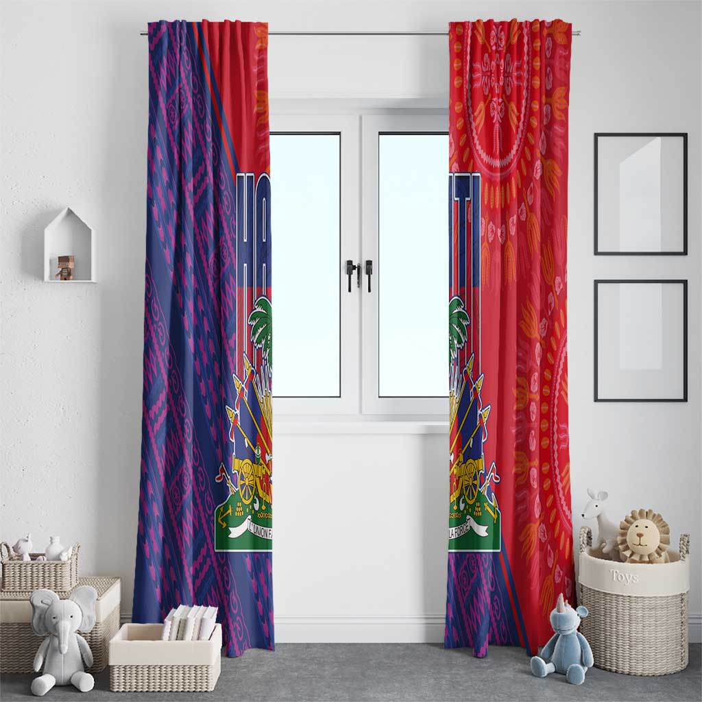 Haiti National Emblem Window Curtain Dashiki and Polynesian Pattern