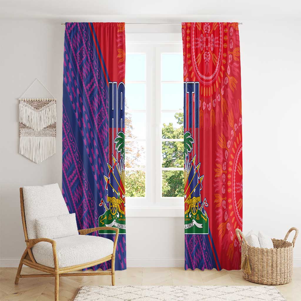 Haiti National Emblem Window Curtain Dashiki and Polynesian Pattern