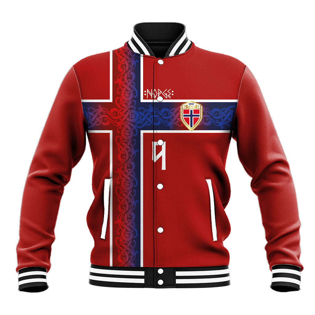 Norwegian Football Custom 2026 Baseball Jacket Norge Viking Ornament Red Color