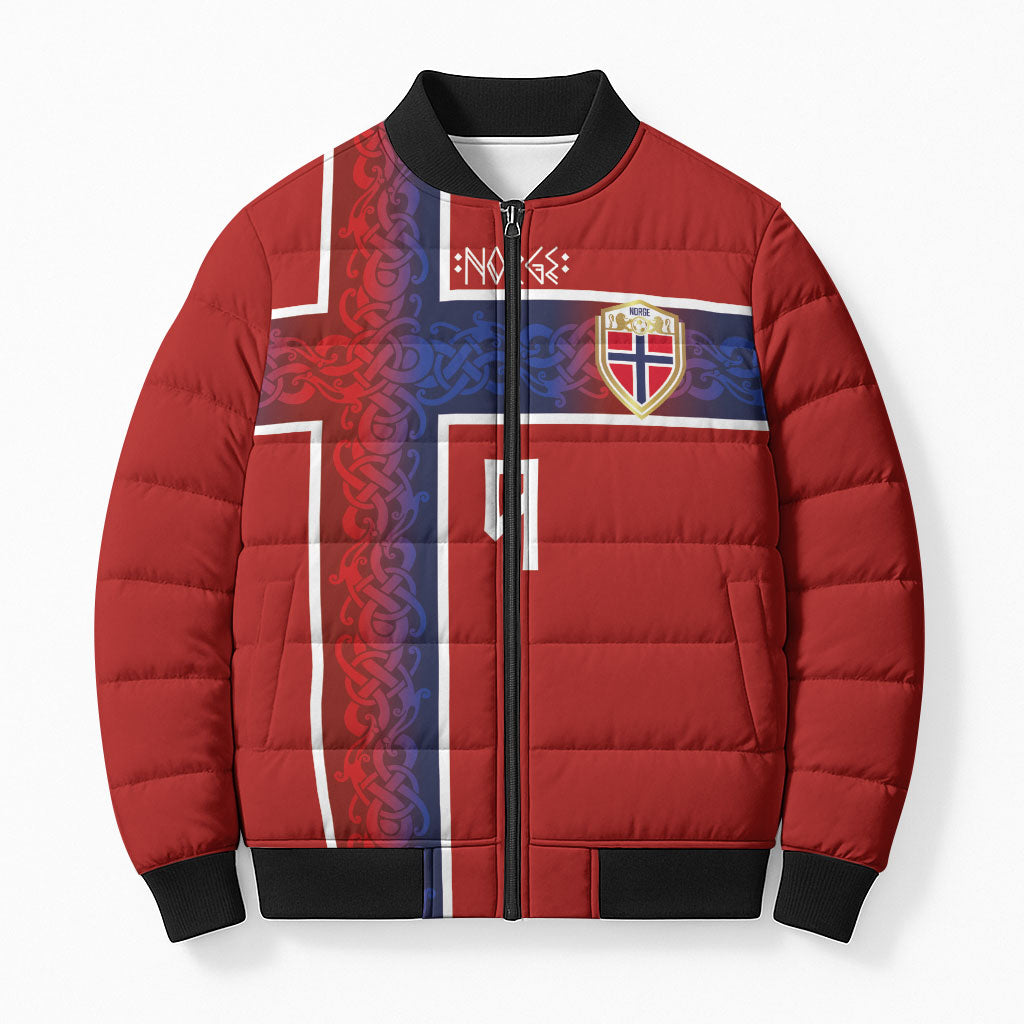 Norwegian Football Custom 2026 Bomber Puffer Jacket Norge Viking Ornament Red Color
