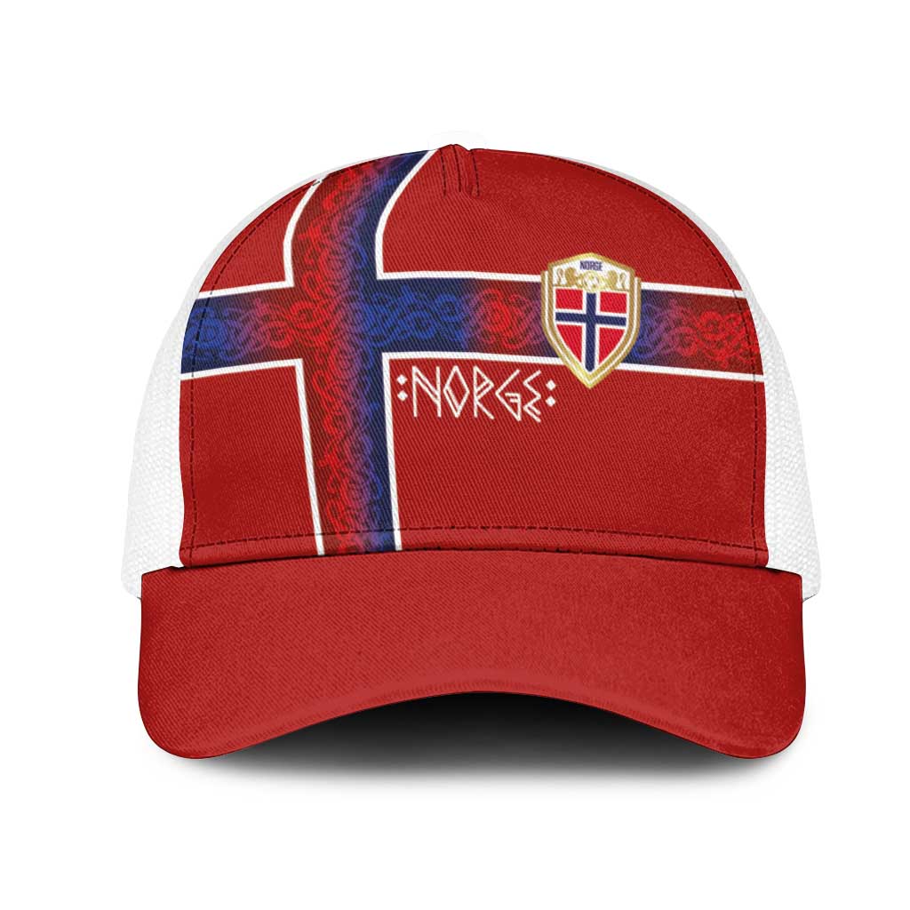 Norwegian Football 2026 Mesh Trucker Cap Norge Viking Ornament Red Color