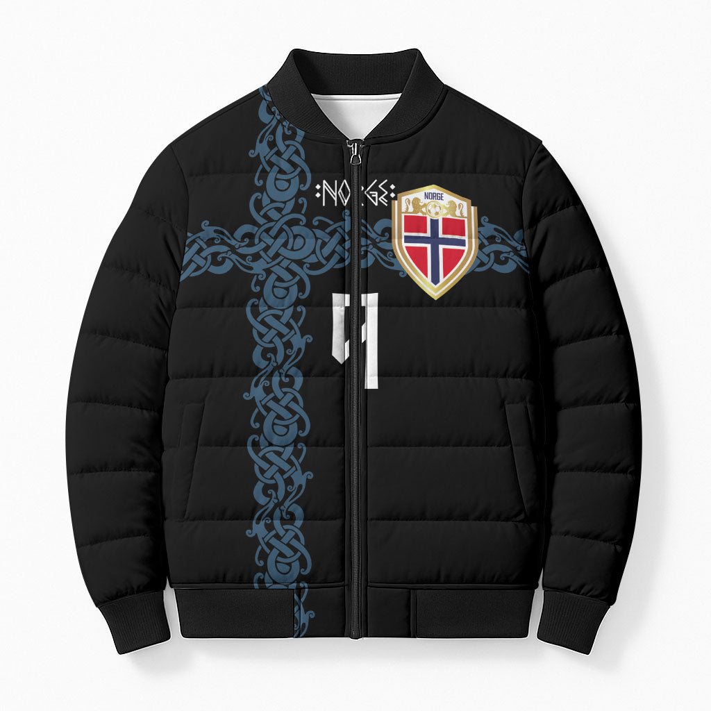 Norwegian Football Custom 2026 Bomber Puffer Jacket Norge Viking Ornament Black Color