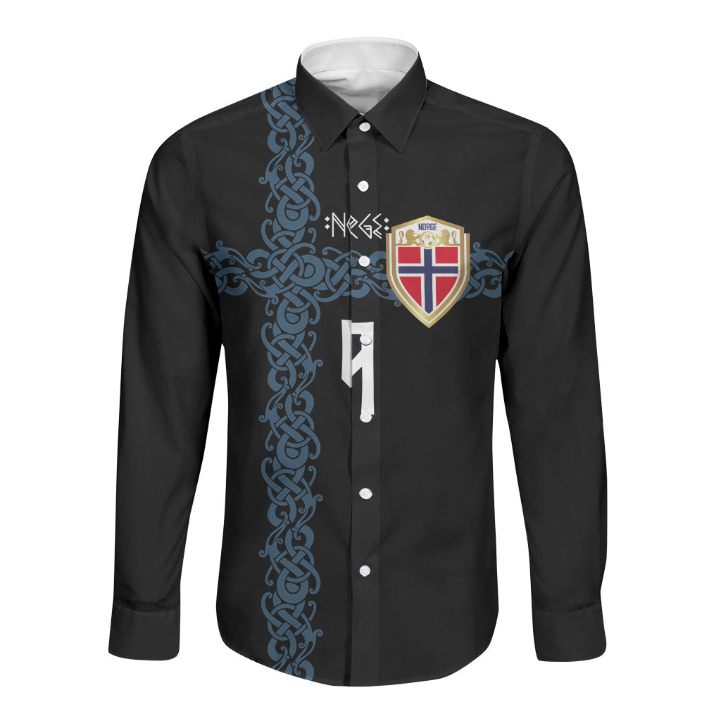 Norwegian Football Custom 2026 Long Sleeve Button Shirt Norge Viking Ornament Black Color
