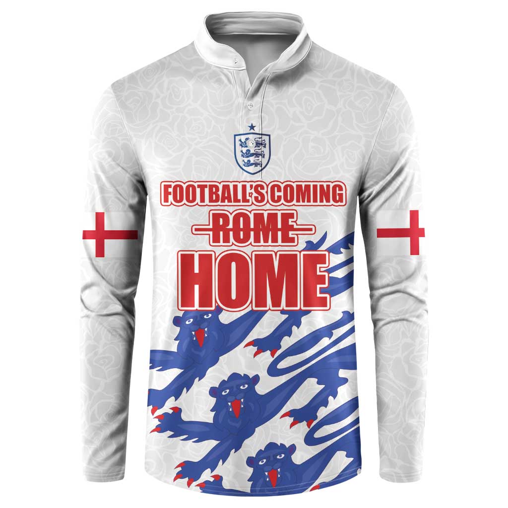 White England half-zip sweatshirt with red/blue 'Football's Coming Home' front graphic and crest